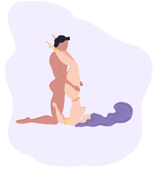 امرأة ترفع جسدها مستندة إلى كتفيها، بينما يدعم شريكها ساقيها، ترمز إلى الثقة والاستسلام الحسي.